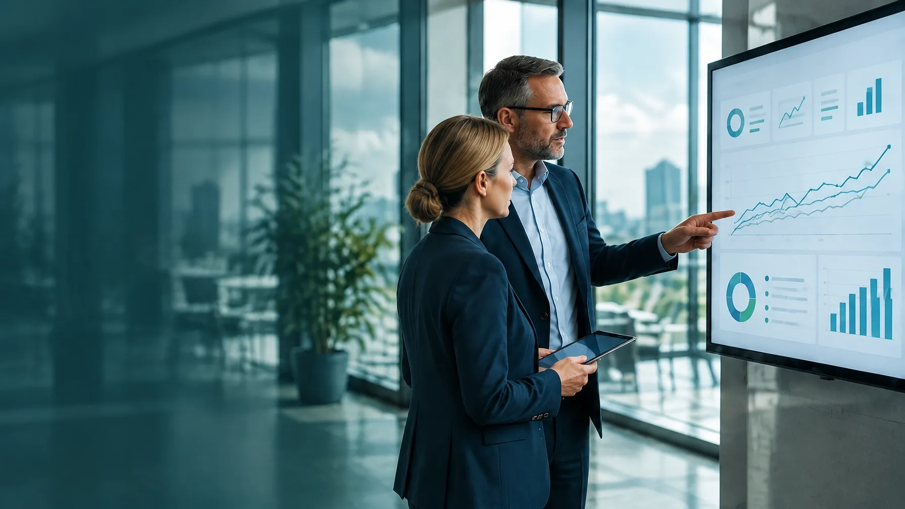 Business leaders reviewing growth and CRM analytics together